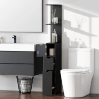 HOMCOM Mobile Colonna Salvaspazio in Legno con Ripiani, Armadietto e Cassetti, Nero, 15x33x136.8cm(m-7)