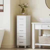 HOMCOM Meuble de Salle de Bain 5 Tiroirs, Meuble de Rangement, 30 x 30 x 95 cm, Commode Salle de Bain, 30 x 30 x 95 cm, Blanc(m-10)