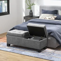 HOMCOM Bank met Opbergruimte, Gestoffeerde Bank in Linnenlook, Belastbaar tot 180kg, voor Hal, Slaapkamer, Woonkamer, 116x41x47 cm, Grijs(m-9)