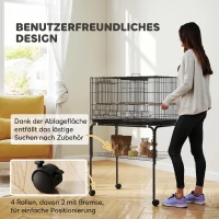 PawHut Vogelkooi/Vogelvolière met Wielen, 2 Deuren, 4 Zitstokken, Opbergplank, Metaal, 76 x 46 x 116 cm, Zwart(m-8)