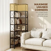 HOMCOM 6-Tier L-Shaped Bookshelf, Freestanding Corner Bookcase with Metal Frame, Rustic Brown(m-4)