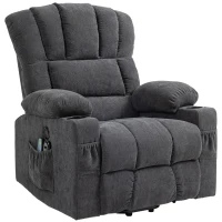 HOMCOM elektrische TV-relaxstoel met sta-op hulp, ligfunctie, verwarmings- en massagefunctie, met afstandsbediening, USB, bekerhouders en zijvak, donkergrijs(m-10)