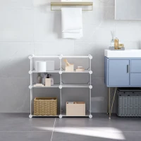 HOMCOM Armoire modulable étagère à rangement 3 Niveaux 6 cubes en Plastique + Autocollants décoratifs 75L x 37l x 73H cm Blanc(m-10)
