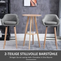 HOMCOM set van 2 barkrukken, barstoel, bistrokruk, keukenkruk met zitkussen(m-4)