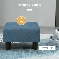 HOMCOM Linen Fabric Footstool Ottoman Cube with 4 Plastic Legs, Blue(m-5)