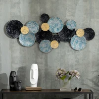 HOMCOM 3D-Wanddekoration mit Kreisen 121 cm x 4 cm x 53 cm Metall Blau + Schwarz(m-2)
