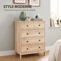 HOMCOM Commode meuble de rangement 5 tiroirs pour chambre, bureau, entrée, chêne et poignée métal noir(m-4)