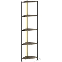HOMCOM Boekenkast 5-laags Hoekkast met LED-verlichting voor woonkamer, slaapkamer, kantoor, Rustiek bruin(m-1)