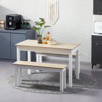 HOMCOM Ensemble table à manger 3 pièces avec 2 bancs encastrables pour 4-6 personnes style contemporain panneaux de particules(m-10)