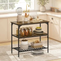 HOMCOM Bakkersrek, 3-niveau keukenrek met stalen frame, Rustiek-Bruin+Zwart(m-2)