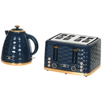 HOMCOM 2-in-1 Toaster- en Waterkoker-Set, 7 Bruiningsniveaus, Ontdooi- en Opwarmfunctie, Blauw(m-1)