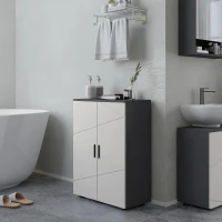 kleankin Mobiletto Bagno 2 Ante in Legno con 3 Ripiani e Chiusura Ammortizzata, 60x30x82cm, Grigio(m-6)
