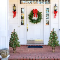 HOMCOM Set de 2 Árboles de Navidad Artificiales de 90cm con  con Bayas y Piñas Decoración Navideña para Interiores Verde(m-10)