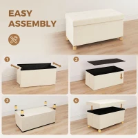 HOMCOM Velvet Upholstered Foldable Ottoman Footrest, Storage Ottoman Bench with Wood Legs for Living Room, Cream White(m-6)