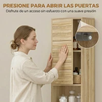 HOMCOM Armario Alto para Baño con Estantes Ajustables Puertas de Lamas Apertura por Presión 34x23x170 cm Natural(m-6)