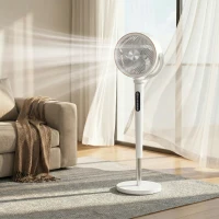 HOMCOM 20dB Silent Standing Fan, 70°+90° Auto Oscillating Fan with 12 Speeds, LED Light, Air Circulator, Remote Control, 12H Timer, for Bedroom, 46 Inch, White(m-10)