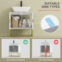 kleankin Bathroom Mirror Cabinet Under Sink Storage Cabinet Basin Cupboard with 2 Doors and Gold Steel Legs(m-4)