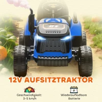 AIYAPLAY Elektrische Kindertractor, Op Rijdende Tractor met Afstandsbediening, Zachte Start, voor Kinderen in de Leeftijd van 3-8 Jaar, Blauw(m-4)