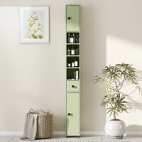 kleankin Colonne de rangement armoire haute pour salle de bain 1 tiroir 4 étagères réglables et 2 placards 20 x 20 x 180 cm vert(m-8)