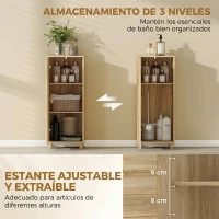 HOMCOM Mueble Auxiliar de Baño con Puerta de Listones 3 Estantes y Estante Ajustable Apertura por Presión 34x23x84 cm Natural(m-5)