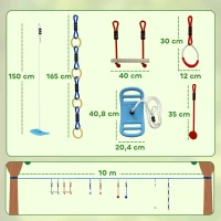 AIYAPLAY Ninja Line kinderen 10 m 9-delig Slackline Set met 2 turnringen, 3-in-1 schommel, 2 klimstangen voor 3-8 jaar meerkleurig(m-3)