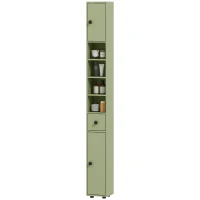 kleankin Colonne de rangement armoire haute pour salle de bain 1 tiroir 4 étagères réglables et 2 placards 20 x 20 x 180 cm vert(m-12)