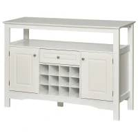 HOMCOM Aparador de Cozinha com 1 Gaveta 1 Prateleira Aberta 2 Portas e Suporte para 12 Garrafas 116,5x40x82,5 cm Branco(m-11)