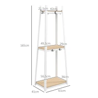HOMCOM Perchero de Pie con 3 Estantes Perchero para Ropa con 6 Ganchos y Estantes de Almacenaje 61x41x165 cm Natural y Blanco(m-3)