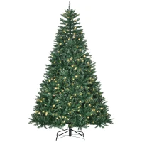 HOMCOM Kerstboom met 700 Warmwitte LED's, 2154 Takken, Vlamvertragend, Kunststof/Metaal, 210 x 142 cm, Groen(m-1)