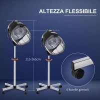 HOMCOM Casco Asciugacapelli 1180W ad Altezza Regolabile con Timer 60 Minuti e Ruote Girevoli, 65x65x115-165 cm, Nero(m-5)