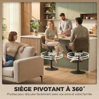 HOMCOM Lot de 2 Tabourets de Bar, Tabourets Hauts Cuisine avec Siège Pivotant et Hauteur Réglable, Marron Foncé(m-7)