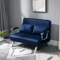 HOMCOM Slaapbank, 5-standen verstelbaar, suède-imitatie, metalen frame, incl. kussen, marineblauw(m-2)