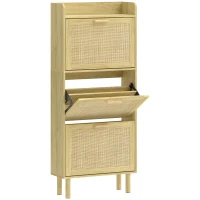 HOMCOM Mueble Zapatero con 3 Cajones Abatibles y Estante Abierto para12-18 Pares de Zapatos 65x24,5x153 cm Roble(m-1)