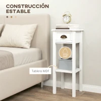 HOMCOM Juego de 2 Mesas Auxiliares Mesitas de Noche con Cajón y Estante de Almacenamiento para Dormitorio 30x30x75 cm Blanco(m-5)