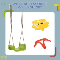 Outsunny 3 in 1 Detachable Kids Swing Seat with Safety Belt, Adjustable Rope for Indoor, Outdoor, Playground, Garden, Green(m-8)
