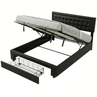 HOMCOM PU Leather King Size Ottoman Bed Frame, with Front Drawer - Black(m-15)