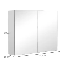 HOMCOM 80 x 15 cm Double Door Bathroom Mirror Cabinet - White(m-3)