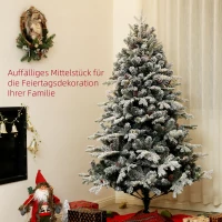 HOMCOM Kunstkerstboom 180 cm met 793 takken, kunstsneeuw en opklapbare metalen standaard – Winterse kerstdecoratie, Groen(m-4)
