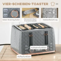 HOMCOM 2-in-1 Keuken Set, Toaster en Waterkoker, meerdere opties, 1,7 L, 4 Toastscheiben tegelijk, Kunststof, Grijs(m-5)
