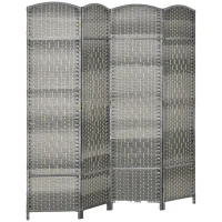 HOMCOM Paravent intérieur en bois 4 panneaux séparateur de pièce pliable pour salon chambre 180 x 180 cm gris mélangé(m-1)