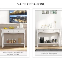 HOMCOM Mobiletto Tavolo Consolle da Ingresso Moderno con 2 Cassetti Casa Legno, per Soggiorno, Camera da Letto e Ingresso, 100x33x75cm, Bianco(m-5)