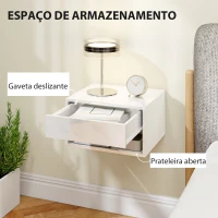 HOMCOM Conjunto de Mesas de Cabeceira Suspensas com Gaveta e Prateleira Aberta 37x32x21 cm Branco Brilhante(m-6)