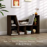 HOMCOM Bookcase Storage Shelf with Cushioned Reading Seat, Cube Bookshelf Organizer for Bedroom Living Room, Chestnut(m-4)