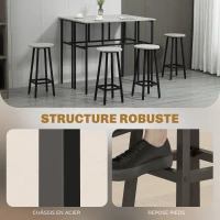 HOMCOM Ensemble table de bar style industriel 6 pièces, 2 tables hautes avec 4 tabourets - acier et panneaux de particules - 4 personnes(m-8)