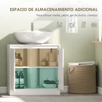 HOMCOM Mueble Bajo Lavabo Mueble de Baño con 2 Puertas Estante Ajustable para Lavabos con o sin Pedestal 60x30x59,8 cm Blanco(m-6)