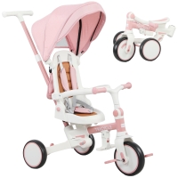 AIYAPLAY Kinderdriewieler, omvormbare baby buggy, 5-in-1 ontwerp, afneembare duwstang, verstelbaar, veiligheidsriem, opbergtas, 1-3 jaar, Roze