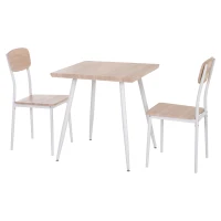 HOMCOM 3-delige eetset zitgroep eettafelset houten tafel MDF + metaal natuurlijke houtnerf + wit met 1 tafel + 2 stoelen | Aosom.de(m-10)