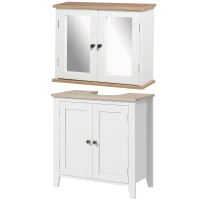 kleankin Bathroom Furniture Set, Mirror Cabinet Wall Mounted with Adjustable Shelf, Bathroom Sink Cabinet with Storage, White and Wood Grain(m-11)