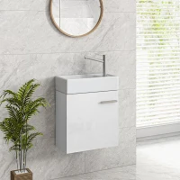 HOMCOM Mueble de Baño con Lavabo de Pared con Puerta con Cierre Suave y Armario 40x23x50 cm Blanco Brillante(m-10)