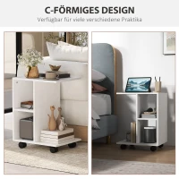HOMCOM Bijzettafel in C-Vorm, Koffietafel, Salontafel, Hoekbureau, met Wielen, E1-Spaanplaat, 45 x 35 x 58 cm, Wit(m-5)